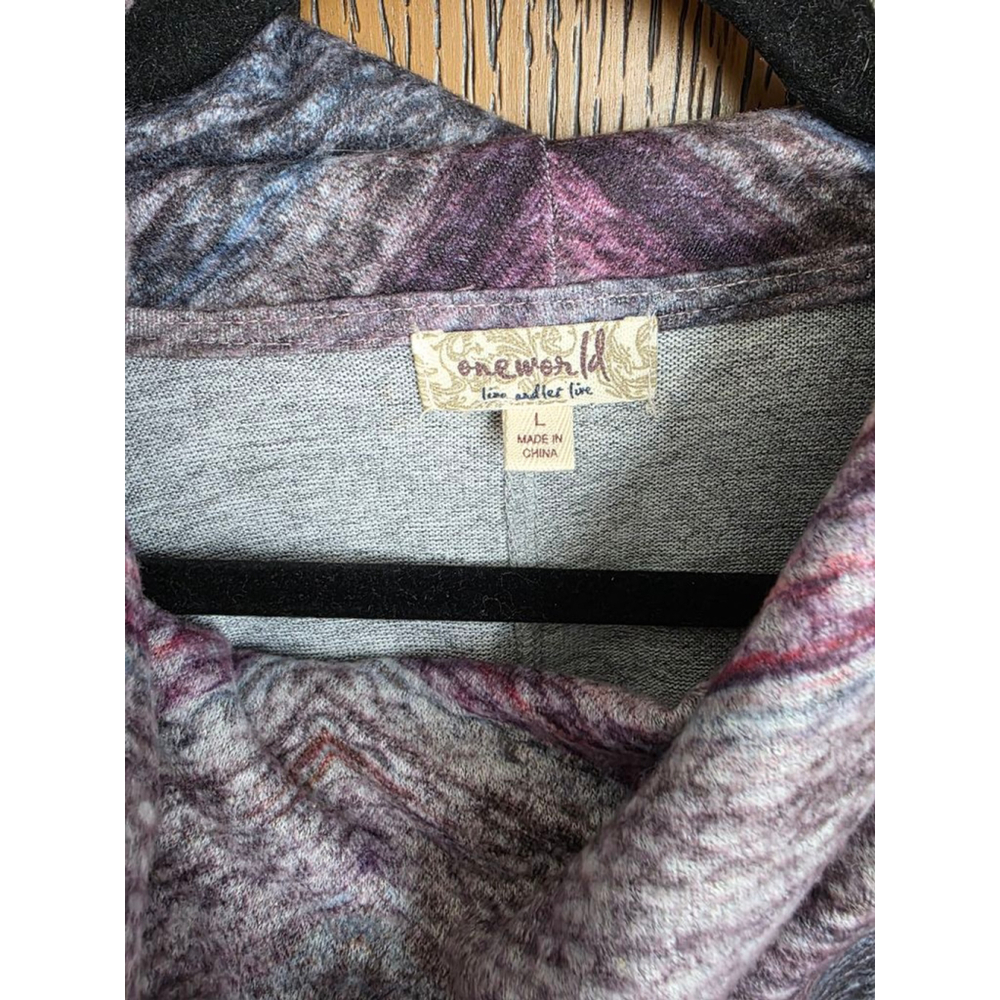 Women's One World Cowl Neck Sweater L Purple Gray Striped - Picture 3 of 6